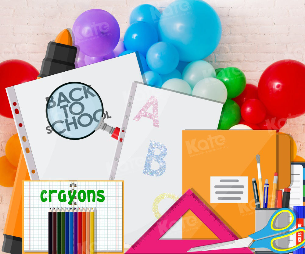 Kate Back to School Backdrop Cartoon Crayons Book for Photography - Kate Backdrop AU