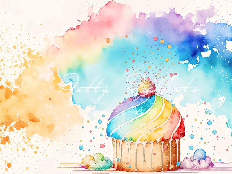 Kate Watercolor Cupcakes Backdrop Designed by Patty Robertss - Kate Backdrop AU