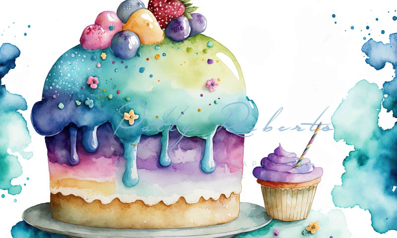 Kate Rainbow Sweet Backdrop Watercolor Cup Cake Designed by Patty Robertss - Kate Backdrop AU