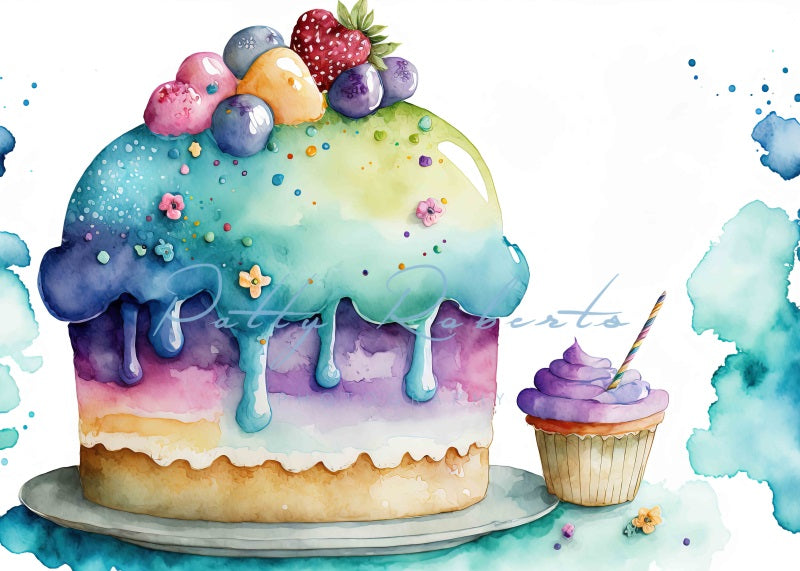 Kate Rainbow Sweet Backdrop Watercolor Cup Cake Designed by Patty Robertss - Kate Backdrop AU