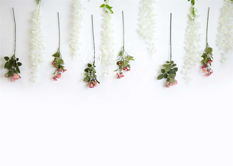 Kate Hanging Florals Backdrop White Wall Designed by Megan Leigh Photography