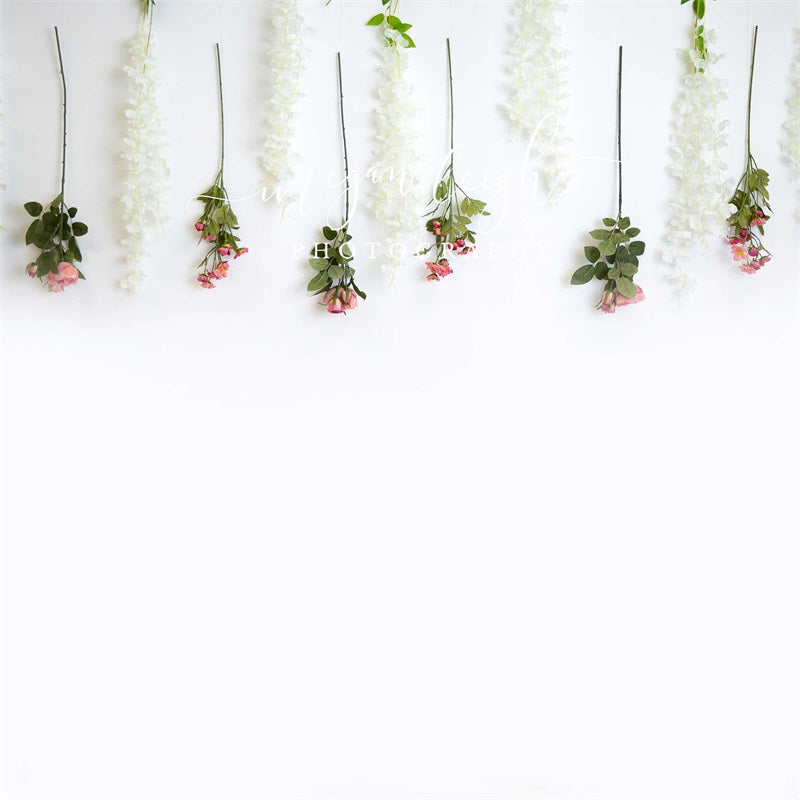 Kate Hanging Florals Backdrop White Wall Designed by Megan Leigh Photography