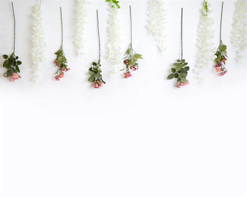 Kate Hanging Florals Backdrop White Wall Designed by Megan Leigh Photography