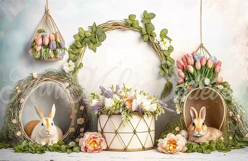 Kate Spring Easter Bunny Flowers Backdrop Designed by Mini MakeBelieve - Kate Backdrop AU