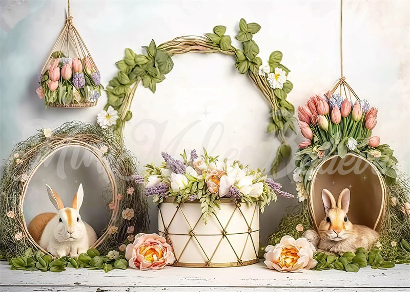 Kate Spring Easter Bunny Flowers Backdrop Designed by Mini MakeBelieve - Kate Backdrop AU