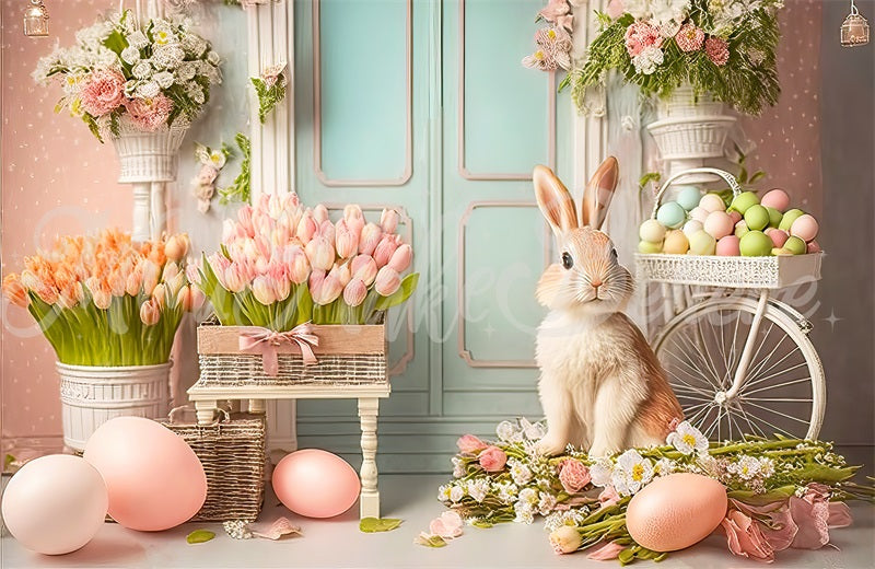 Kate Painterly Pastel Easter Bunny Backdrop Flowers Designed by Mini MakeBelieve