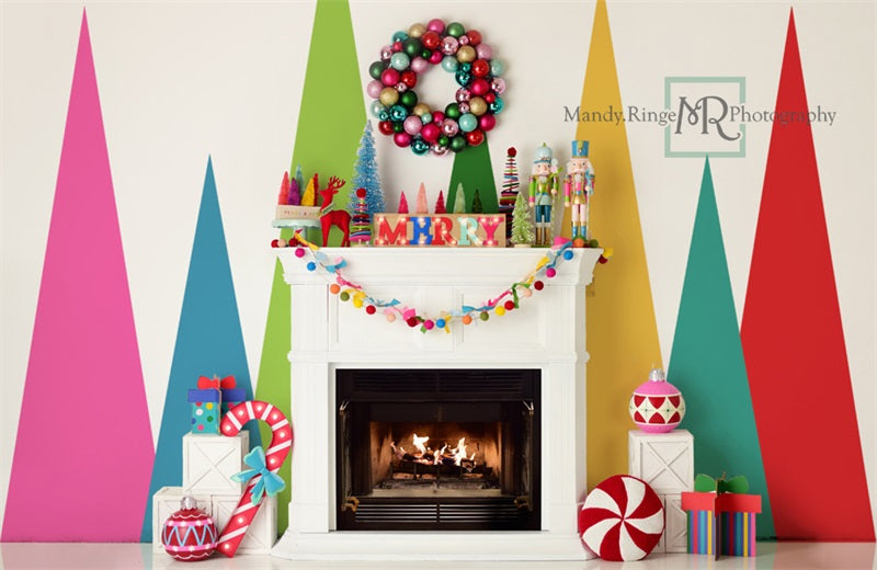 Kate Merry Bright Christmas Fireplace Backdrop Designed by Mandy Ringe Photography