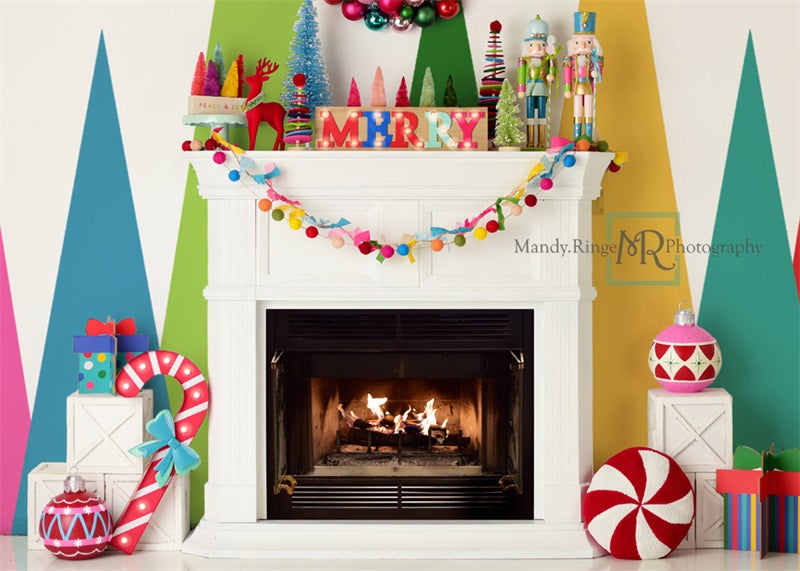 Kate Merry Bright Christmas Fireplace Backdrop Designed by Mandy Ringe Photography
