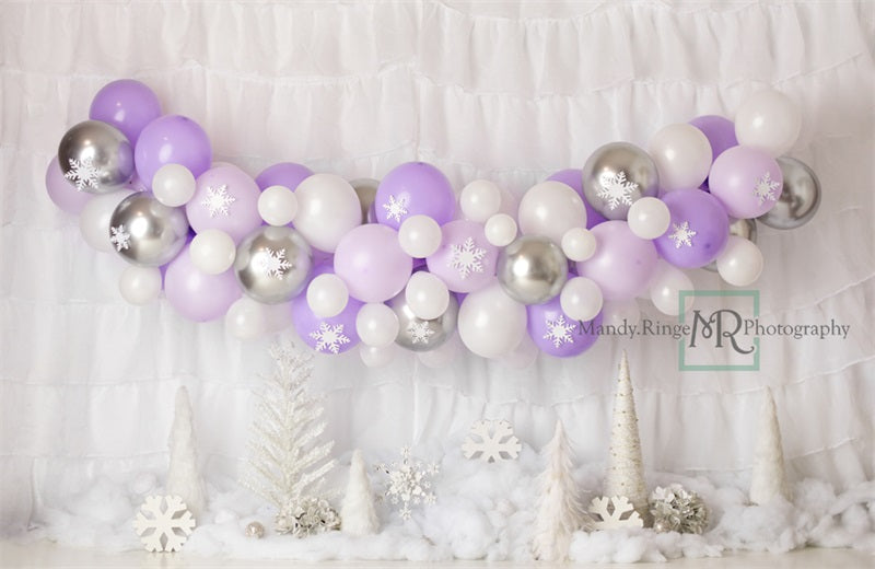 Kate Purple White Winter Backdrop Wonderland Balloons Designed by Mandy Ringe Photography - Kate Backdrop AU