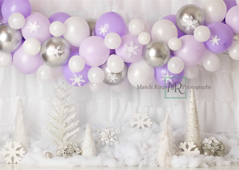 Kate Purple White Winter Backdrop Wonderland Balloons Designed by Mandy Ringe Photography - Kate Backdrop AU