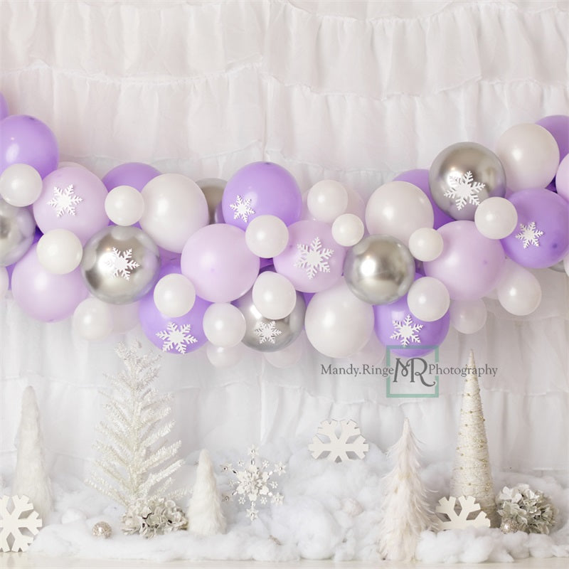 Kate Purple White Winter Backdrop Wonderland Balloons Designed by Mandy Ringe Photography - Kate Backdrop AU