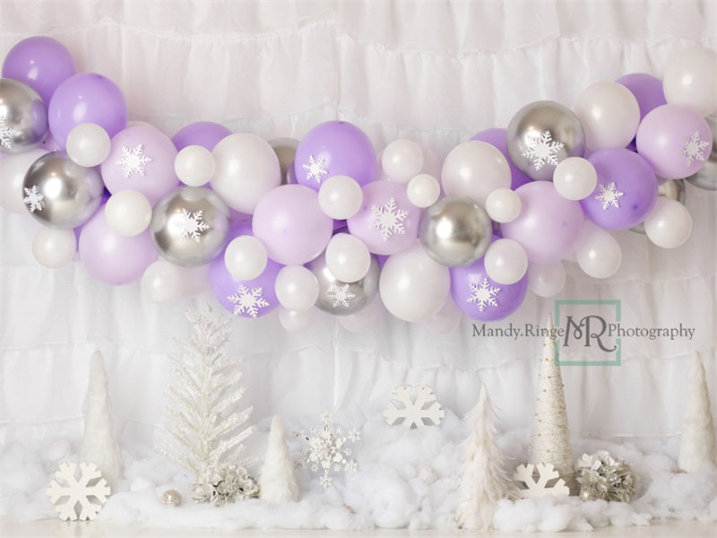 Kate Purple White Winter Backdrop Wonderland Balloons Designed by Mandy Ringe Photography - Kate Backdrop AU
