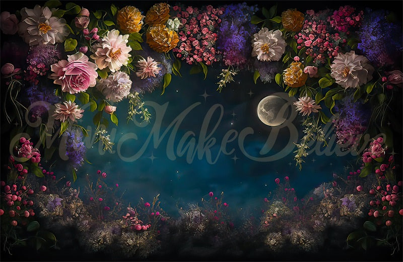 Kate Moon Night Interior Floral Backdrop Painterly Fine Art Designed by Mini MakeBelieve