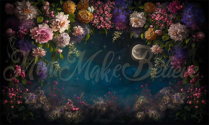 Kate Moon Night Interior Floral Backdrop Painterly Fine Art Designed by Mini MakeBelieve