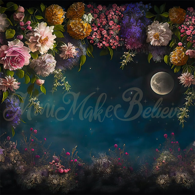 Kate Moon Night Interior Floral Backdrop Painterly Fine Art Designed by Mini MakeBelieve