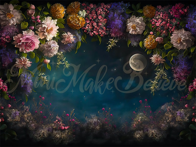 Kate Moon Night Interior Floral Backdrop Painterly Fine Art Designed by Mini MakeBelieve