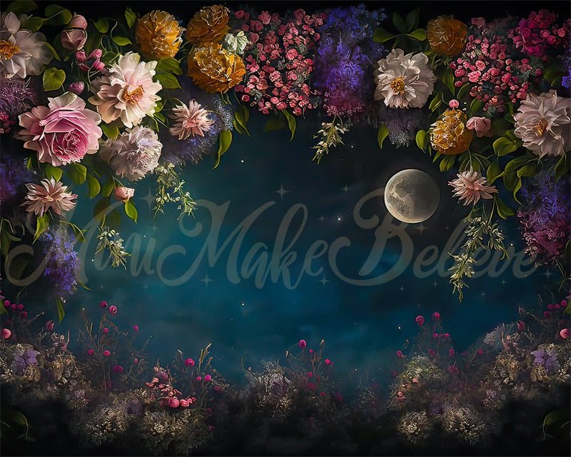 Kate Moon Night Interior Floral Backdrop Painterly Fine Art Designed by Mini MakeBelieve