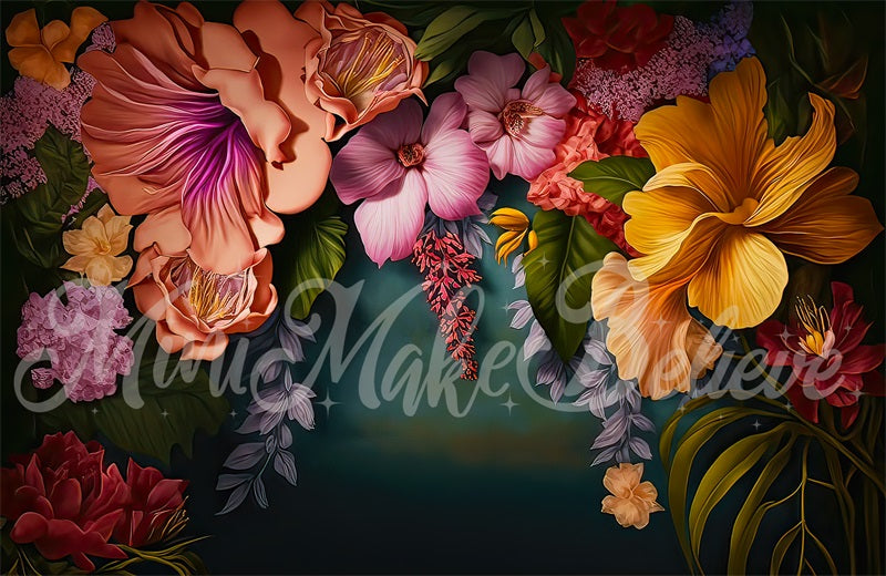 Kate Summer Floral Arch Backdrop Painterly Fine Art Tropical Designed by Mini MakeBelieve - Kate Backdrop AU
