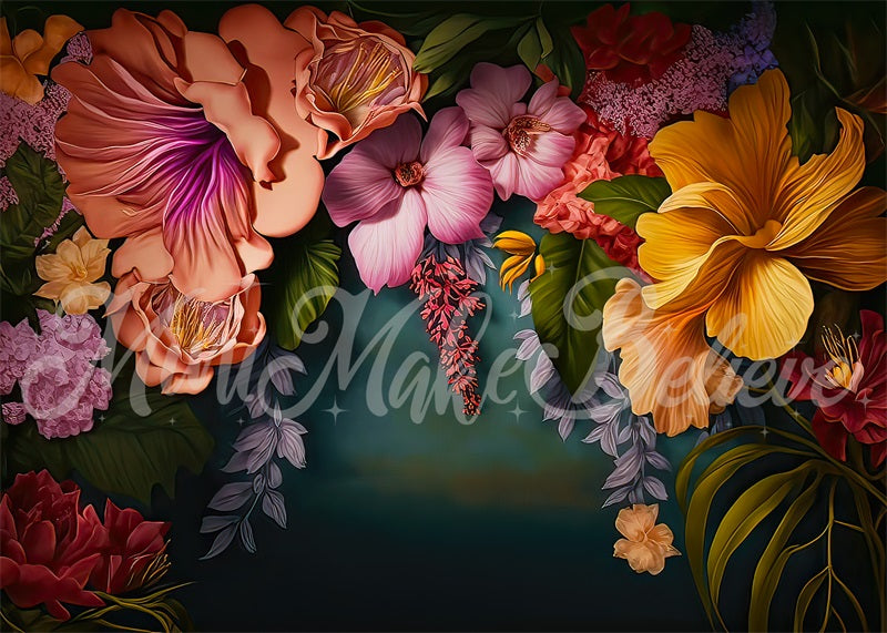 Kate Summer Floral Arch Backdrop Painterly Fine Art Tropical Designed by Mini MakeBelieve - Kate Backdrop AU