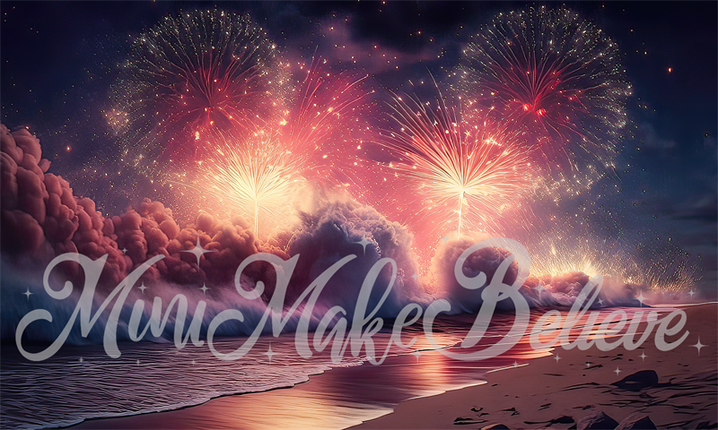 Kate Painterly Night Beach Fireworks Backdrop Designed by Mini MakeBelieve