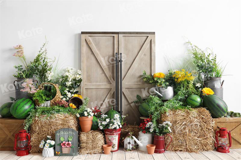 Kate Summer Watermelon Backdrop Barn Door Haystack for Photography