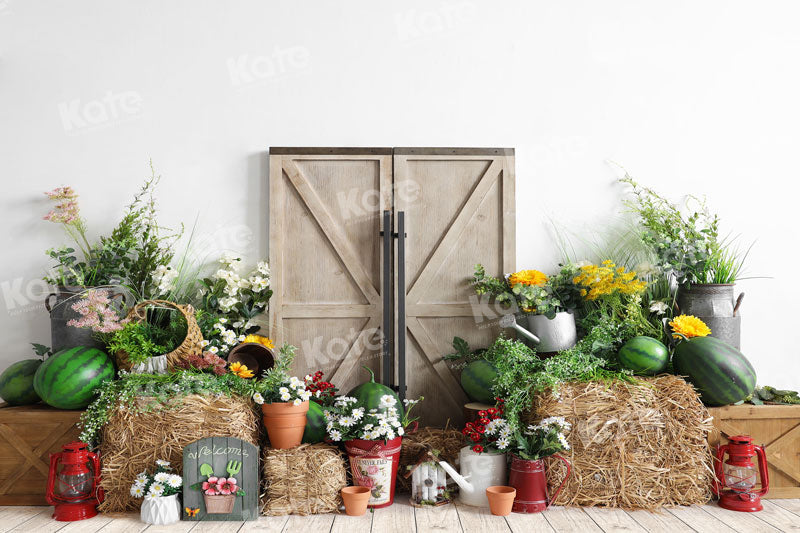 Kate Summer Watermelon Backdrop Barn Door Haystack for Photography