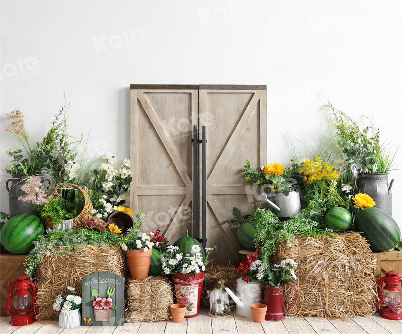 Kate Summer Watermelon Backdrop Barn Door Haystack for Photography