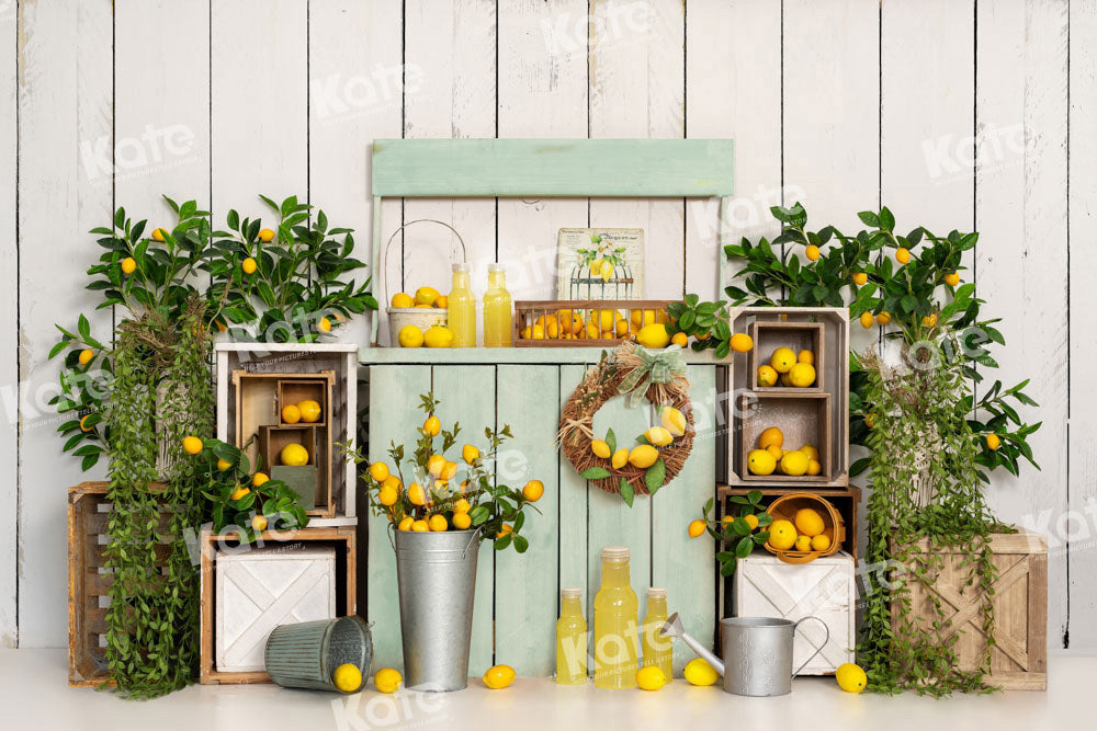 Kate Summer Fruit Backdrop Lemonade Wood Designed by Emetselch - Kate Backdrop AU