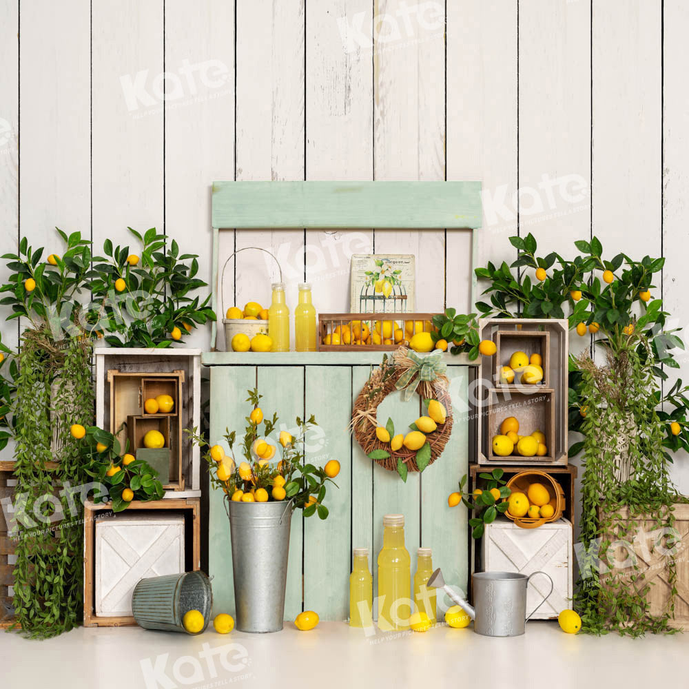 Kate Summer Fruit Backdrop Lemonade Wood Designed by Emetselch - Kate Backdrop AU