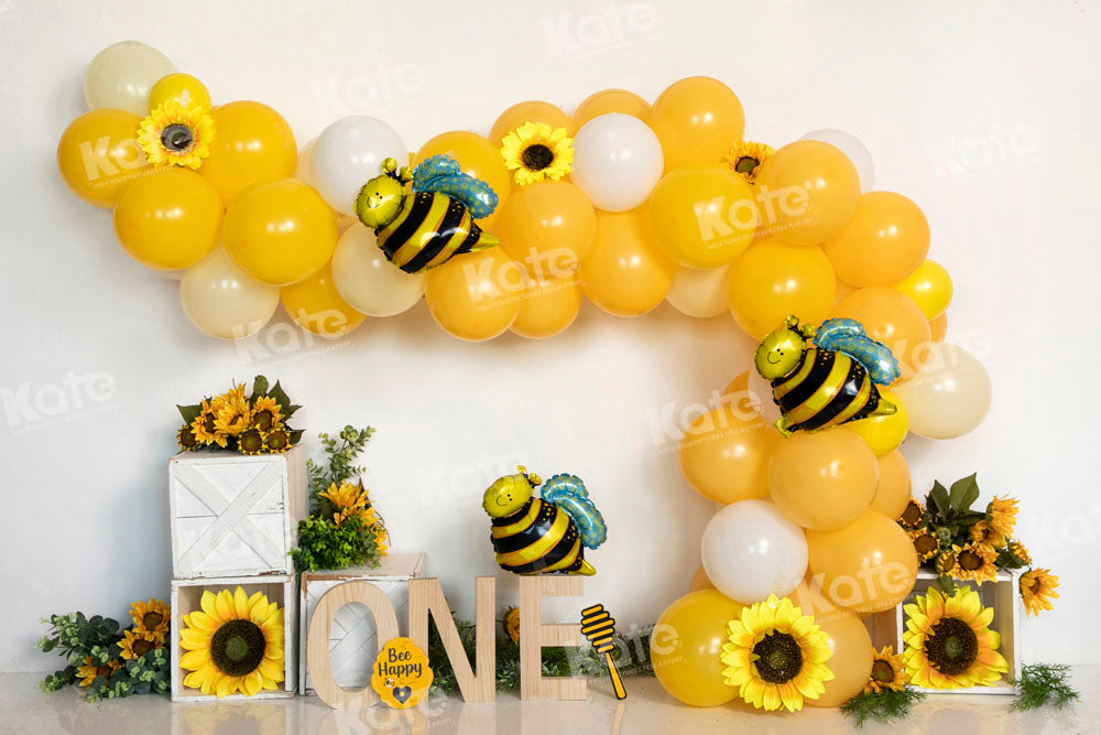 Kate Yellow Balloon Bee Party Sunflower Backdrop Designed by Emetselch