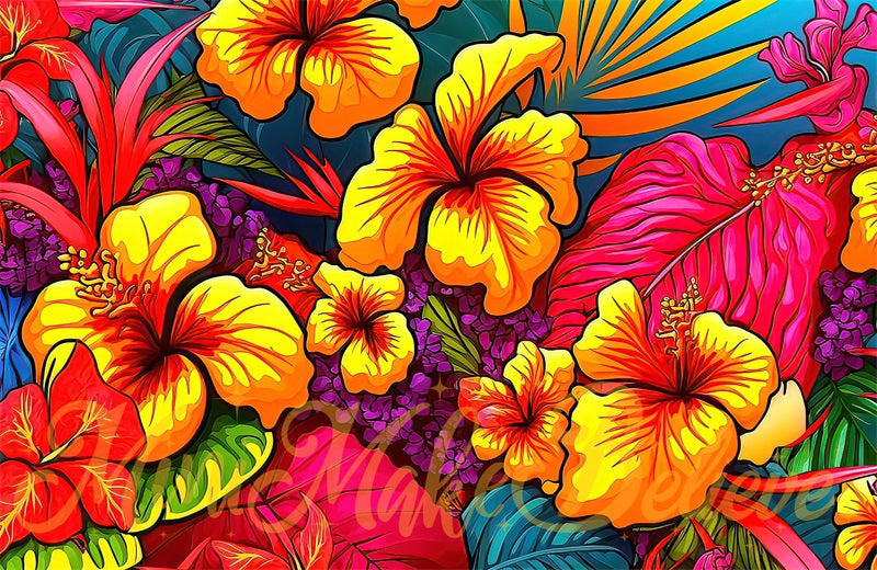 Kate Summer Backdrop Color Pop Art Tropical Flowers Designed by Mini MakeBelieve
