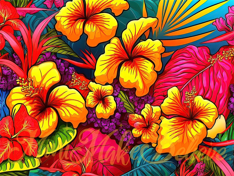 Kate Summer Backdrop Color Pop Art Tropical Flowers Designed by Mini MakeBelieve