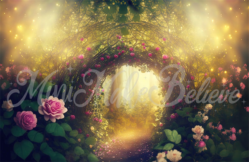 Kate Painterly Fine Art Enchanted Forest with Roses Backdrop Designed by Mini MakeBelieve