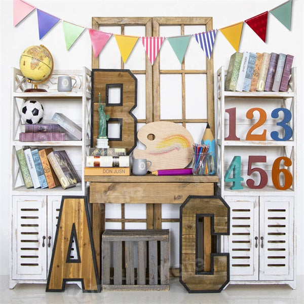 Kate Back to School Backdrop Book Globe for Photography - Kate Backdrop AU