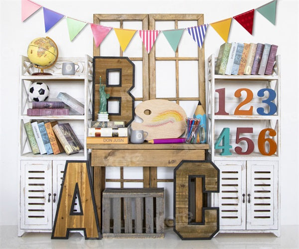 Kate Back to School Backdrop Book Globe for Photography - Kate Backdrop AU