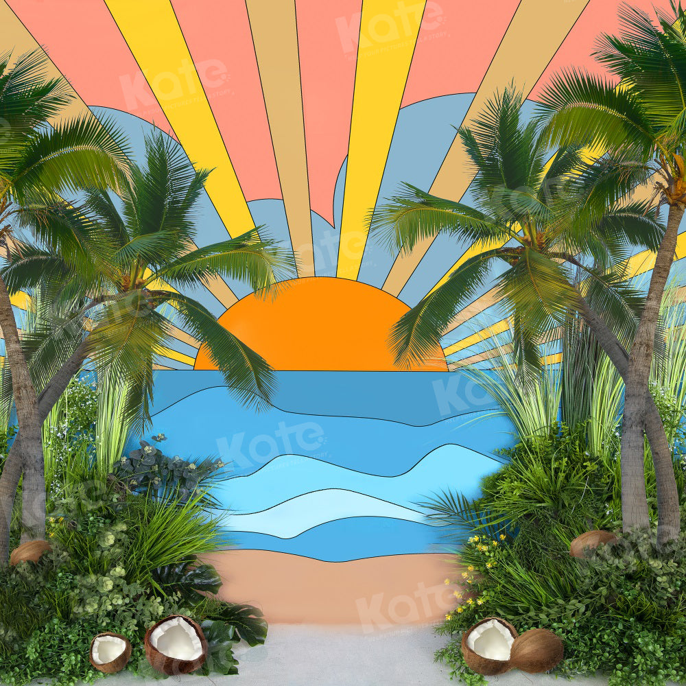 Kate Seaside Sunrise Coconut Tree Backdrop Cake Smash for Photography - Kate Backdrop AU