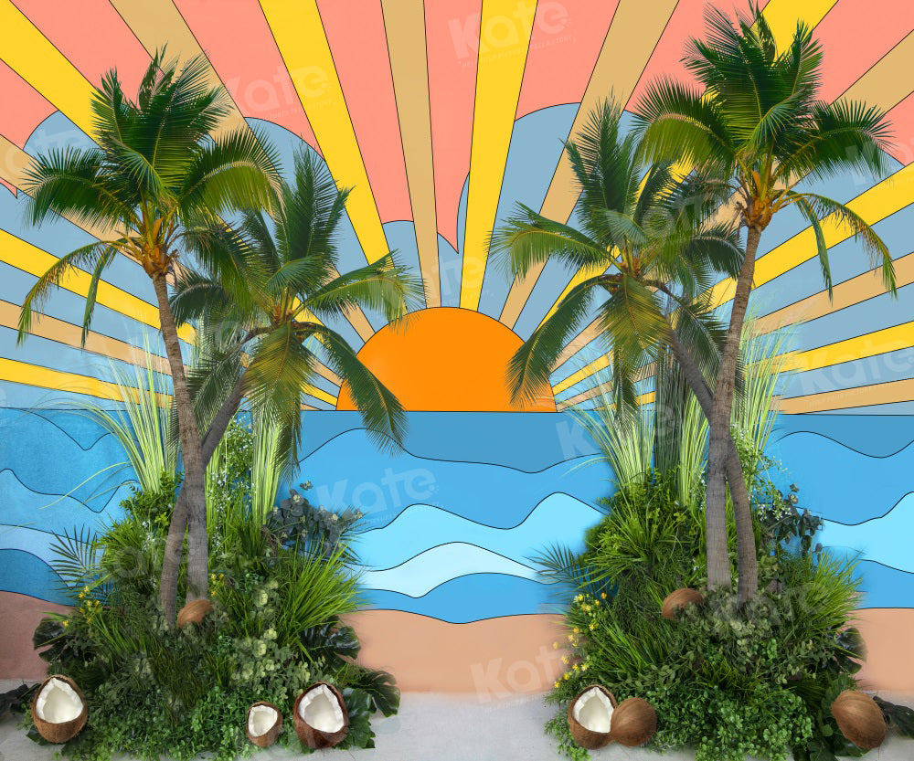 Kate Seaside Sunrise Coconut Tree Backdrop Cake Smash for Photography - Kate Backdrop AU