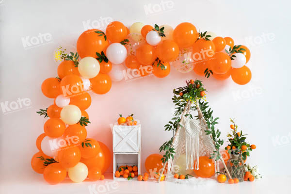 Kate Orange Balloon Tent Backdrop Cake Smash Designed by Emetselch