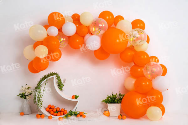 Kate Orange Balloon Backdrop Cake Smash Designed by Emetselch - Kate Backdrop AU