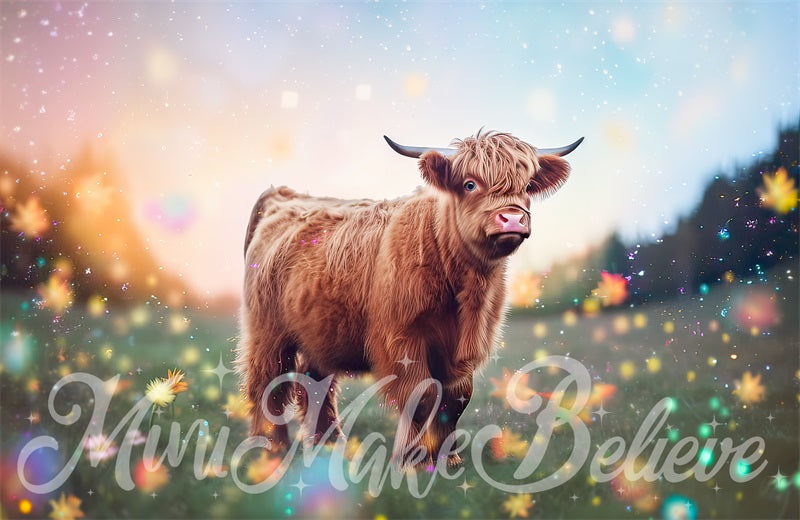 Kate Painterly Enchanted Fine Art Backdrop Fluffy Highland Cow Designed by Mini MakeBelieve - Kate Backdrop AU