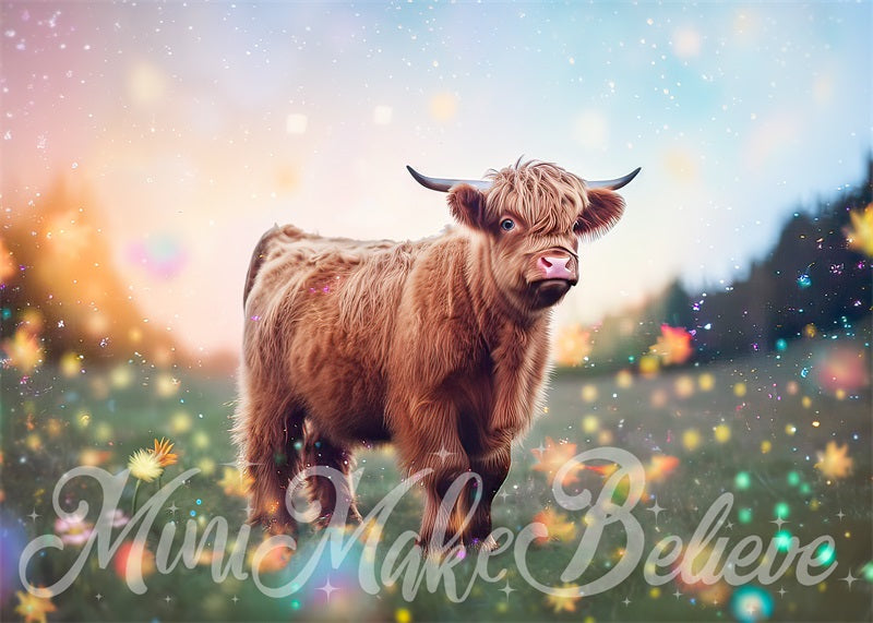 Kate Painterly Enchanted Fine Art Backdrop Fluffy Highland Cow Designed by Mini MakeBelieve - Kate Backdrop AU