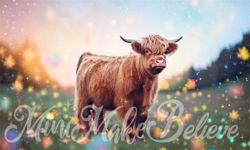 Kate Painterly Enchanted Fine Art Backdrop Fluffy Highland Cow Designed by Mini MakeBelieve - Kate Backdrop AU