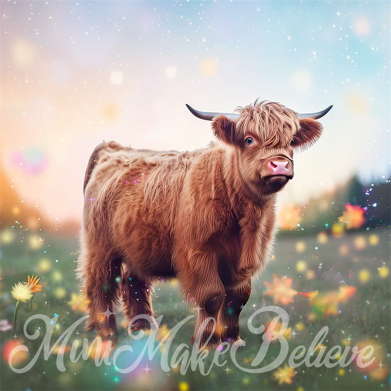 Kate Painterly Enchanted Fine Art Backdrop Fluffy Highland Cow Designed by Mini MakeBelieve - Kate Backdrop AU