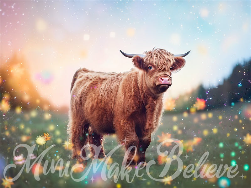 Kate Painterly Enchanted Fine Art Backdrop Fluffy Highland Cow Designed by Mini MakeBelieve - Kate Backdrop AU