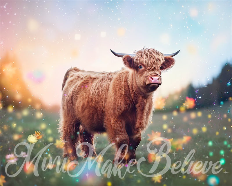 Kate Painterly Enchanted Fine Art Backdrop Fluffy Highland Cow Designed by Mini MakeBelieve - Kate Backdrop AU