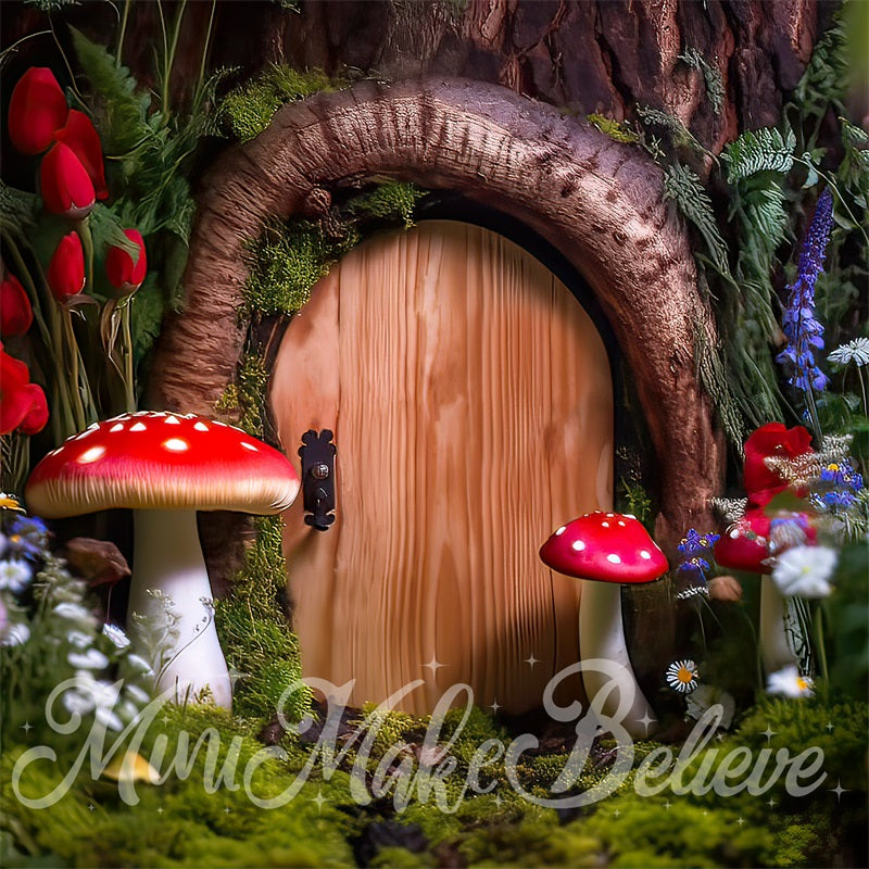 Kate Painterly Fine Art Backdrop Woodland Mushroom Door Gnome Fairy Designed by Mini MakeBelieve - Kate Backdrop AU