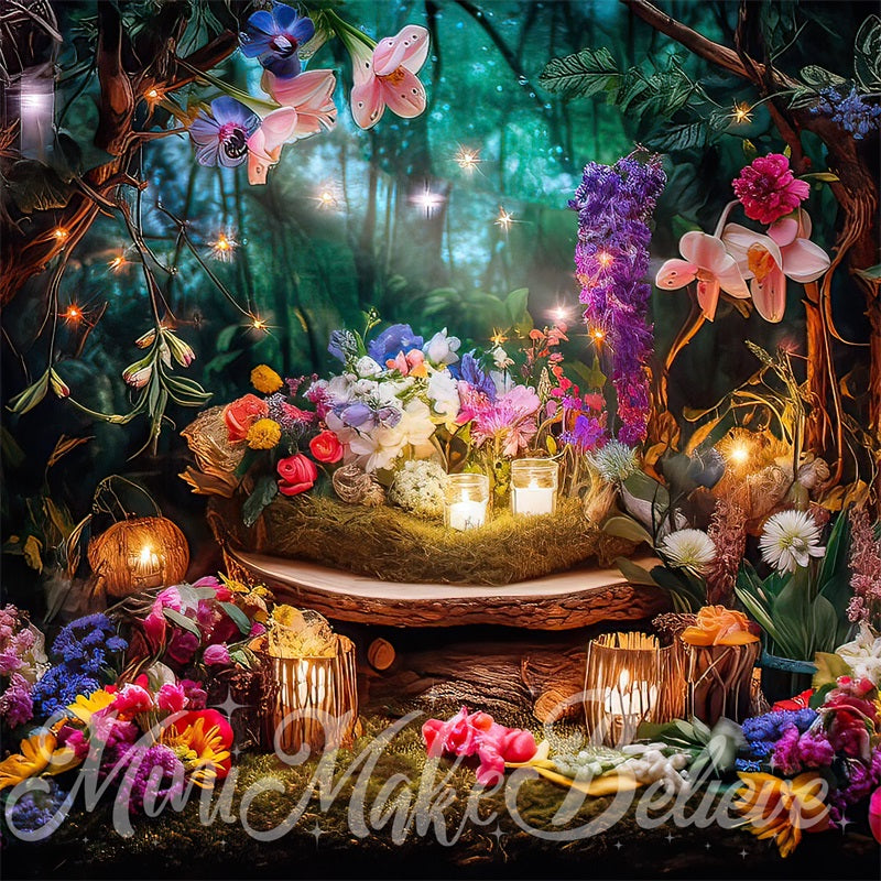 Kate Painterly Fine Art Fairy Lights Backdrop Forest at Night Designed by Mini MakeBelieve - Kate Backdrop AU