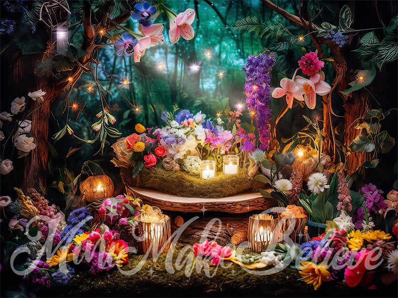 Kate Painterly Fine Art Fairy Lights Backdrop Forest at Night Designed by Mini MakeBelieve