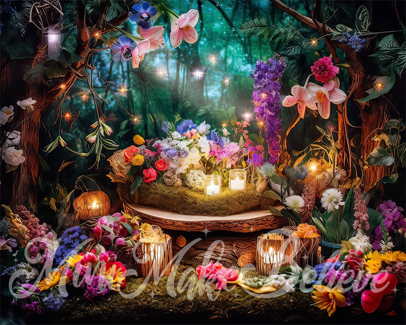 Kate Painterly Fine Art Fairy Lights Backdrop Forest at Night Designed by Mini MakeBelieve - Kate Backdrop AU
