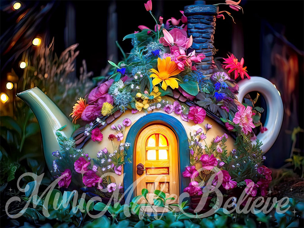 Kate Teapot House with Flowers Backdrop Designed by Mini MakeBelieve - Kate Backdrop AU